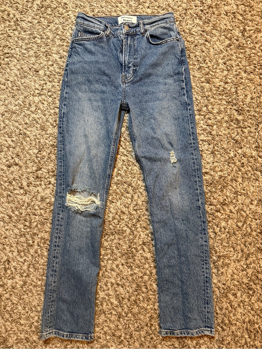 Reformation Liza High Rise Straight Jeans "Palermo Destroyed" wash size 24